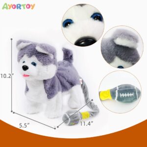 AYORTOY Plush Interactive Children's Toy Husky Dog with Control Leash Toy Dog can Walk and bark, Repeat What You say, Ear Movement, Singing, Electronic Realistic Dog Filling Animal, 11.4 inches