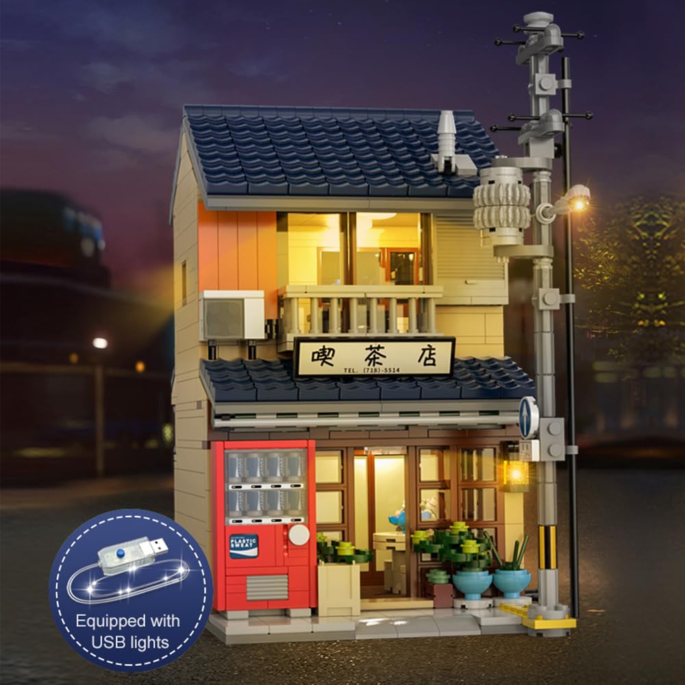 MISINI C66010W Japanese Tea House Building Blocks Set, MOC CaDA Bricks Street View House Building Kit with Lighting Set, Awesome Building Toys Gift for Kids and Adults, New 2023 (1200 pcs)