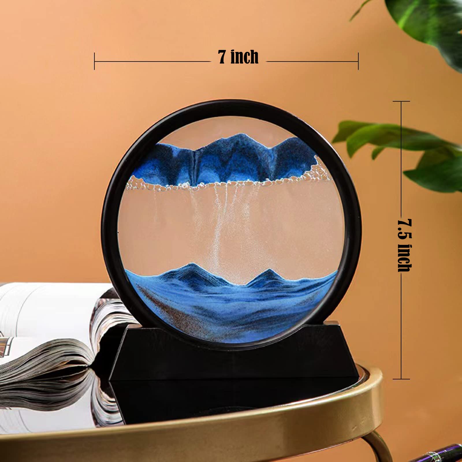 Yevheniy Moving Sand Art Picture,3D Hourglass Deep Sea Sandscape in Liquid Motion Display Glass Flowing Sand Frame for Boys Girls,Relaxing Decor for Home and Office (7", Blue)