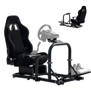 Anman G25 Flight Racing Simulator Cockpit Upgrade Pro Fits for Logitech G27 G29 G920, Thrustmaster T300RS TX F458,PS5 Race Car Seat Game Accessories Driving Simulator Cockpit Steering Wheel Handbrake