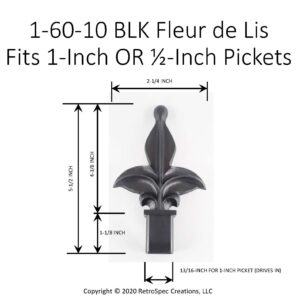 Retrospec Creations 10 Each for (1/2 OR 1-INCH) Plastic Iron Fence Tops 1-60-10 Fleur DE LIS Black