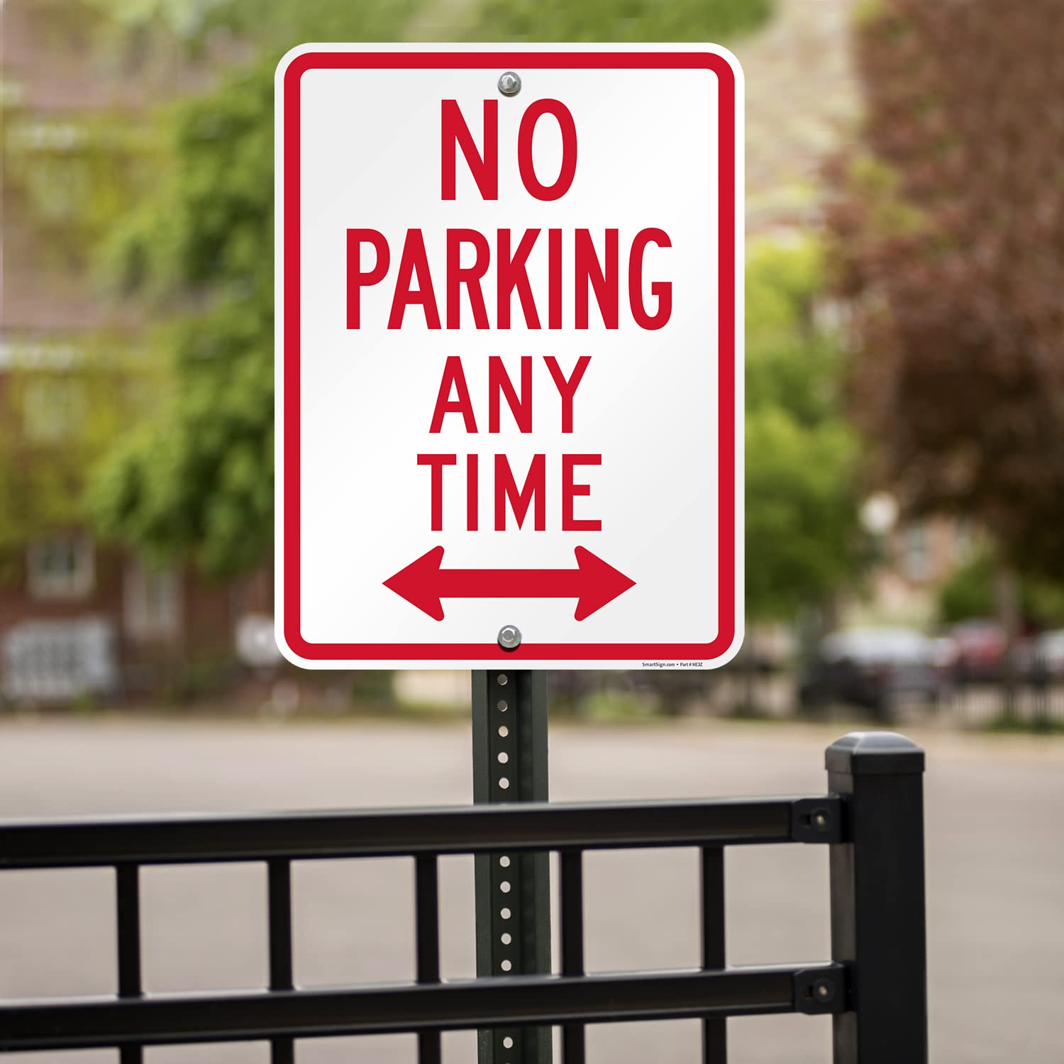 SmartSign 24 x 18 inch “No Parking Any Time” Metal Sign with Bidirectional Arrow, 80 mil Laminated Rustproof Aluminum, Red and White, Made in USA