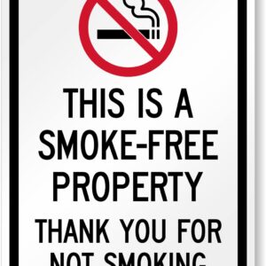 SmartSign 18 x 12 inch “This Is A Smoke-Free Property, Thank You For Not Smoking” Metal Sign, 63 mil Laminated Rustproof Aluminum, Red, Black and White, Made in USA