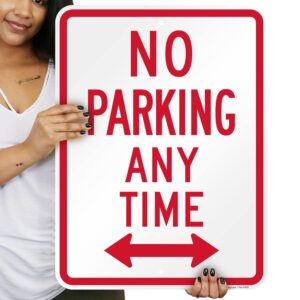 SmartSign 24 x 18 inch “No Parking Any Time” Metal Sign with Bidirectional Arrow, 80 mil Laminated Rustproof Aluminum, Red and White, Made in USA