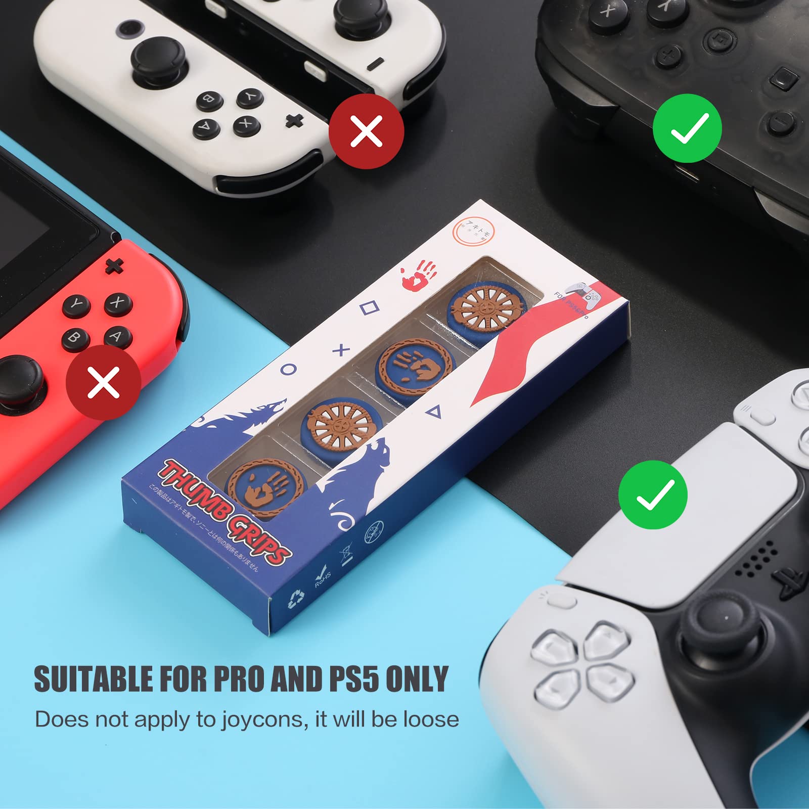 PS5 Controller Thumb Grips, Soft Silicone Joystick Covers Compatible with Nintendo Switch Pro Controller, PS4, PS5, Xbox Controllers - God of War Theme