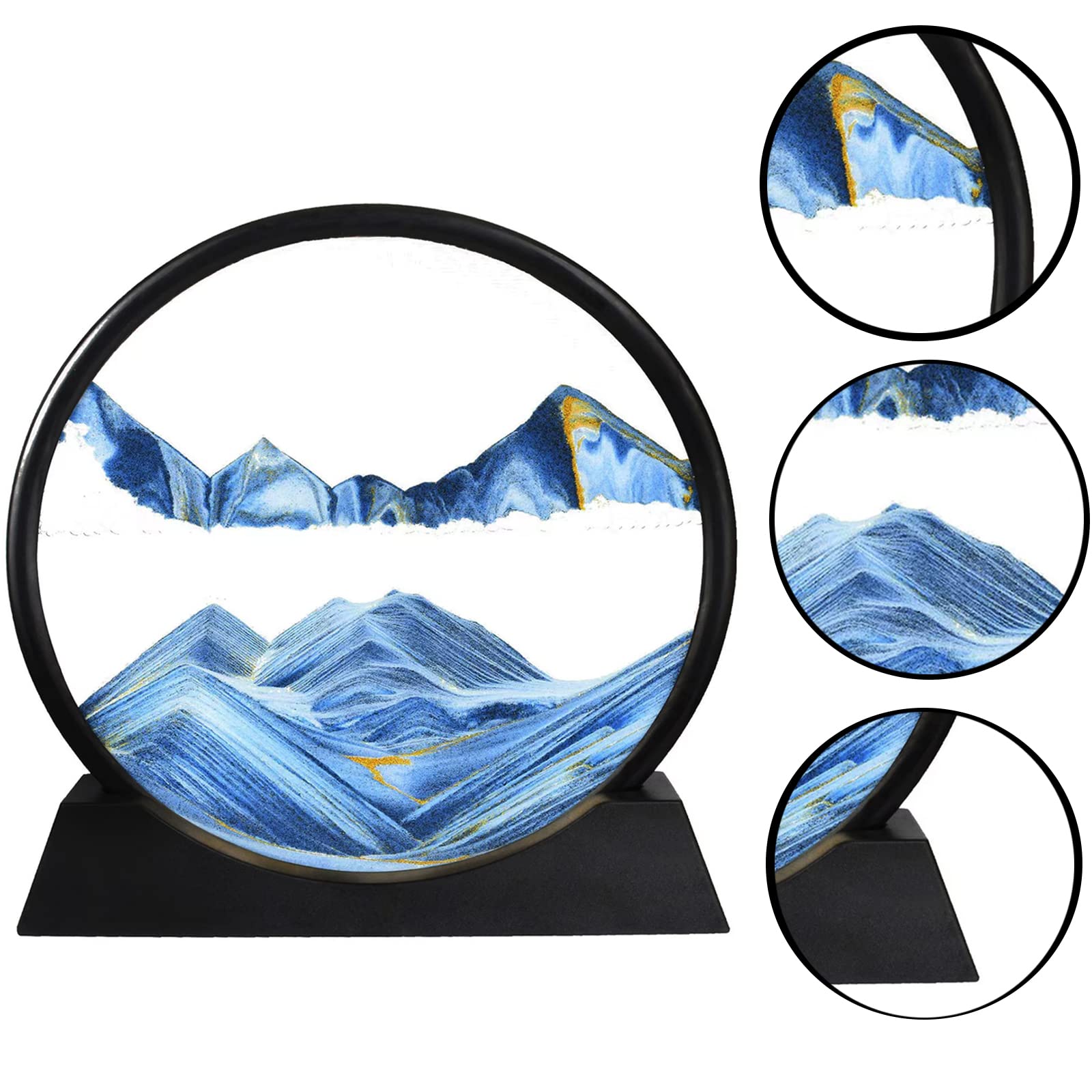 Yevheniy Moving Sand Art Picture,3D Hourglass Deep Sea Sandscape in Liquid Motion Display Glass Flowing Sand Frame for Boys Girls,Relaxing Decor for Home and Office (7", Blue)