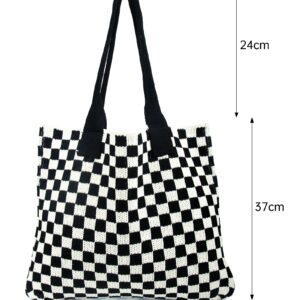 Stizimn Crochet Bags for Women Summer Beach Tote Bag Large Capacity Shoulder Bag Aesthetic Hobo Bag Knit Bag Hippie Bag (Black-C)