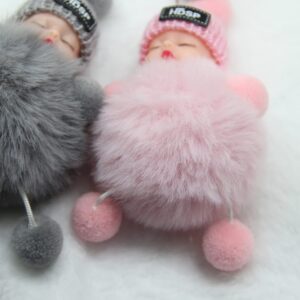 DORIS&JACKY Keychains Cute Doll Keys Fob Ring Charm Accessories For Purse Wallet And Car Key Holder (2dolls-pink+grey)