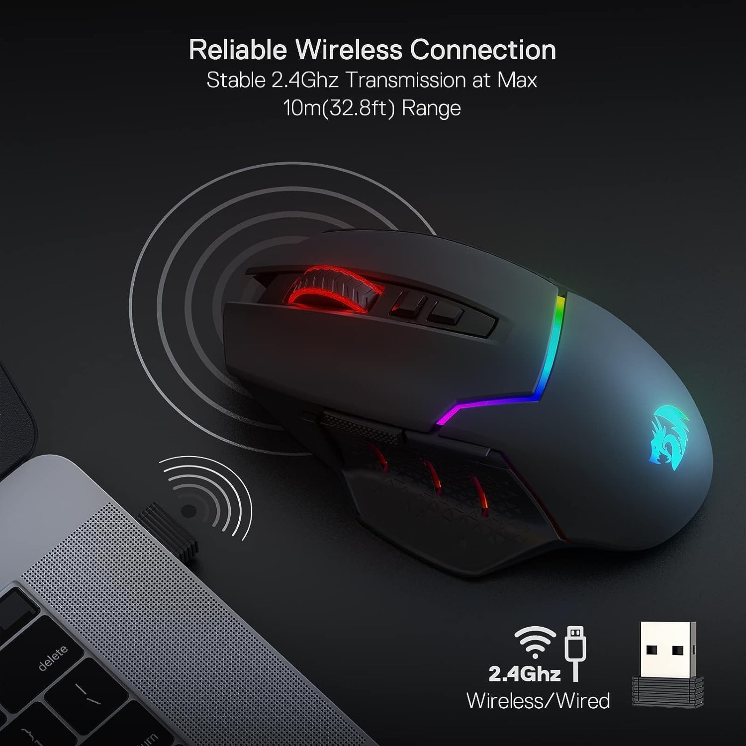 Redragon M690 PRO Wireless Gaming Mouse, 8000 DPI Wired/Wireless Gamer Mouse w/Rapid Fire Key, 8 Macro Buttons, Ergonomic Design for PC/Mac/Laptop