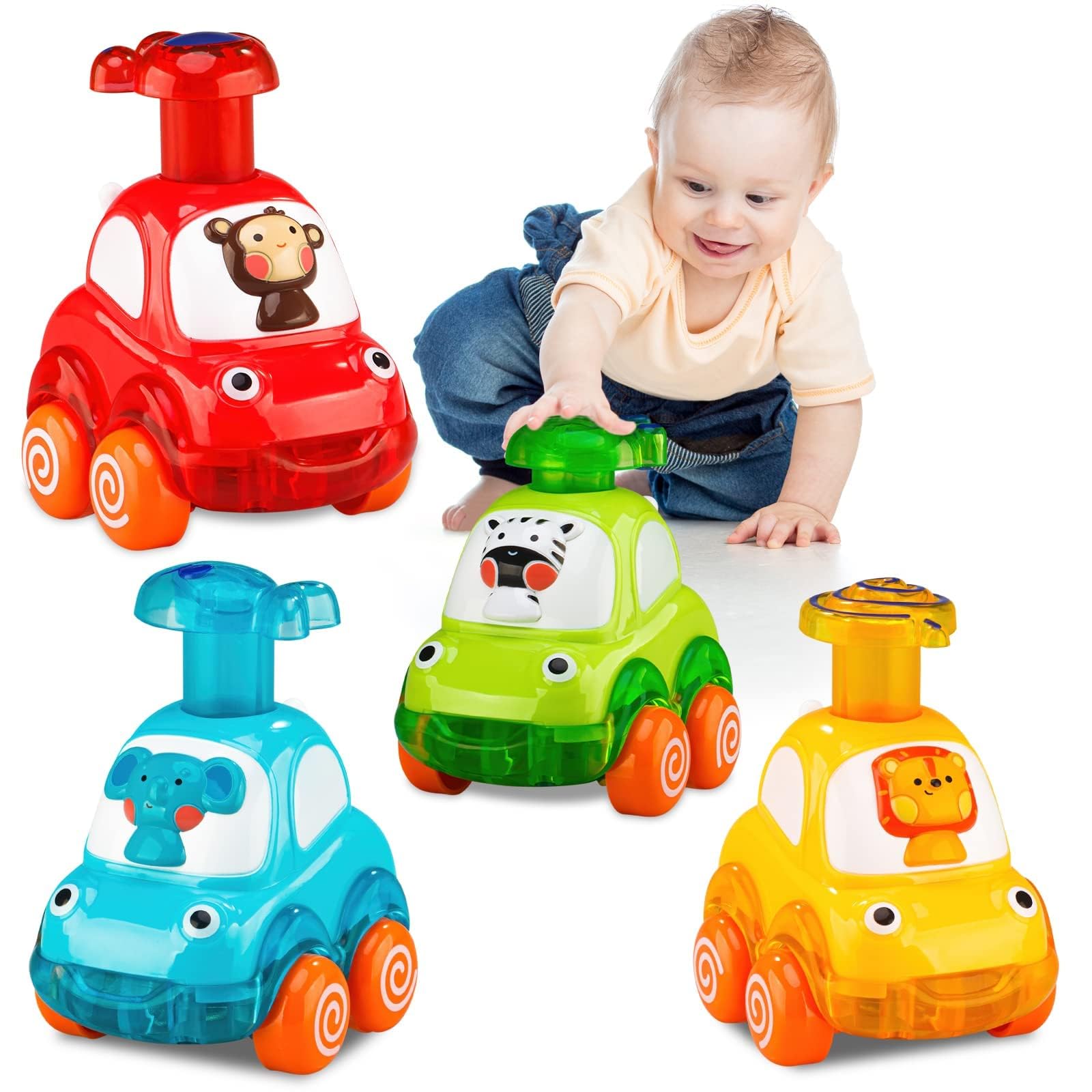 Wdebay 4 PCS Inertia Animal Car Toys for 1 Year Old Boy and Girl|Toddler Toys Age 1-2|1 Year Old Boy Gifts for 1st Birthday|Baby Toys 12-18 Months