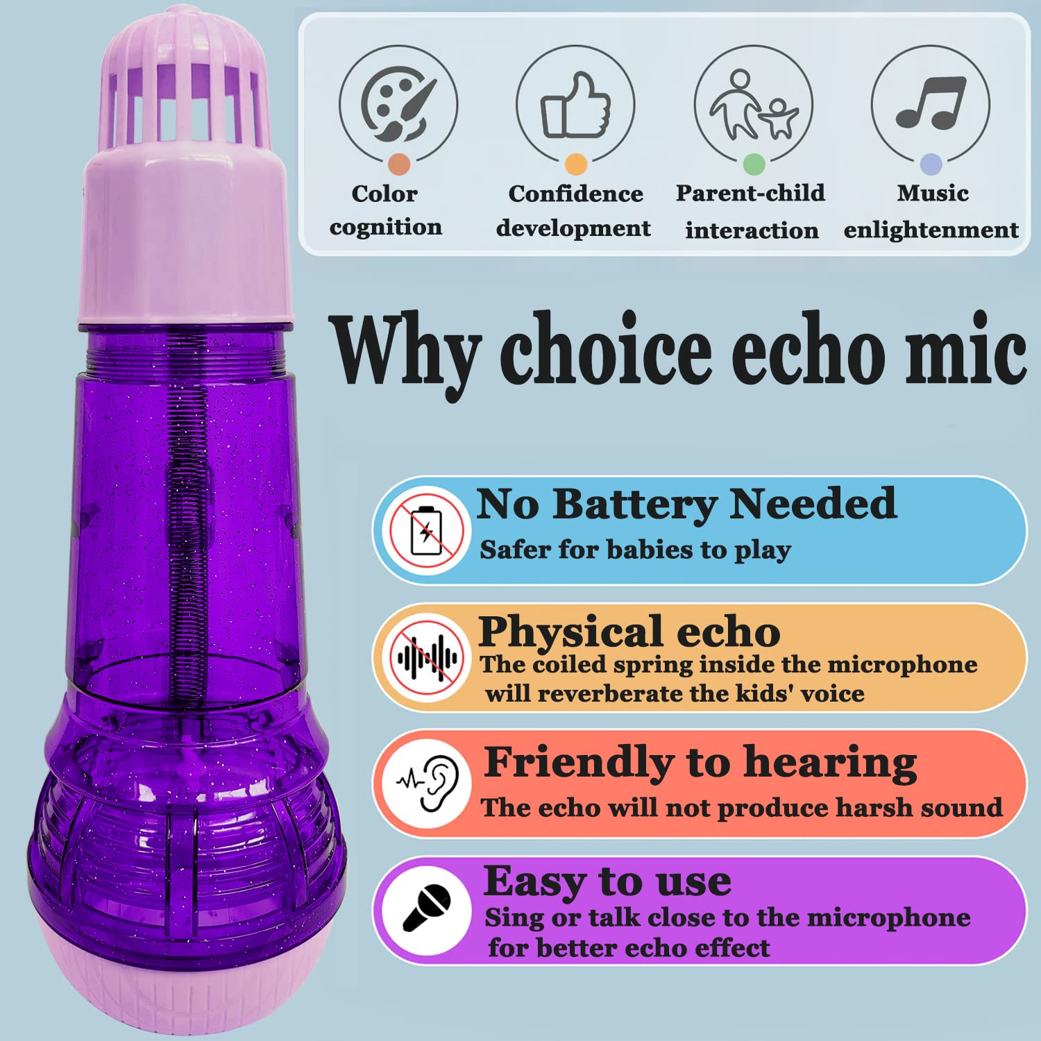 Lolakee Echo Mic for Kids and Toddlers Durable and Lightweight Music Singing Toys Speech Therapy Feedback Toy, Fun Supplies for Birthday, Picnic, BBQ, Holiday, Party( No Battery Needed, Purple )