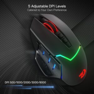 Redragon M690 PRO Wireless Gaming Mouse, 8000 DPI Wired/Wireless Gamer Mouse w/Rapid Fire Key, 8 Macro Buttons, Ergonomic Design for PC/Mac/Laptop