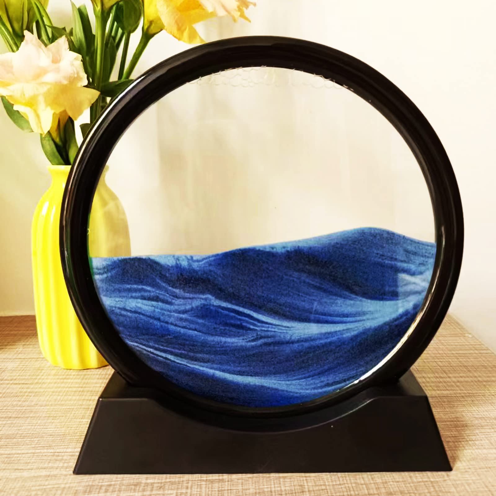 Yevheniy Moving Sand Art Picture,3D Hourglass Deep Sea Sandscape in Liquid Motion Display Glass Flowing Sand Frame for Boys Girls,Relaxing Decor for Home and Office (7", Blue)