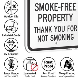 SmartSign 18 x 12 inch “This Is A Smoke-Free Property, Thank You For Not Smoking” Metal Sign, 63 mil Laminated Rustproof Aluminum, Red, Black and White, Made in USA