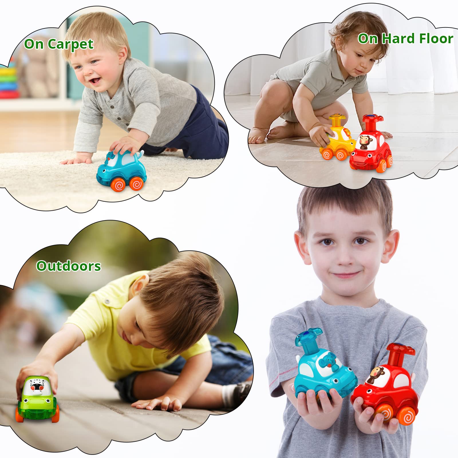 Wdebay 4 PCS Inertia Animal Car Toys for 1 Year Old Boy and Girl|Toddler Toys Age 1-2|1 Year Old Boy Gifts for 1st Birthday|Baby Toys 12-18 Months