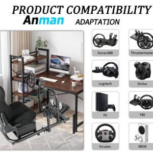 Anman G25 Flight Racing Simulator Cockpit Upgrade Pro Fits for Logitech G27 G29 G920, Thrustmaster T300RS TX F458,PS5 Race Car Seat Game Accessories Driving Simulator Cockpit Steering Wheel Handbrake