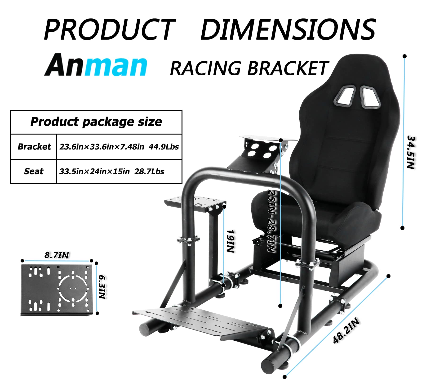 Anman G25 Flight Racing Simulator Cockpit Upgrade Pro Fits for Logitech G27 G29 G920, Thrustmaster T300RS TX F458,PS5 Race Car Seat Game Accessories Driving Simulator Cockpit Steering Wheel Handbrake