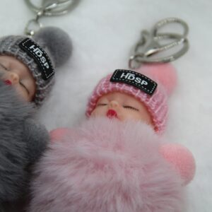 DORIS&JACKY Keychains Cute Doll Keys Fob Ring Charm Accessories For Purse Wallet And Car Key Holder (2dolls-pink+grey)