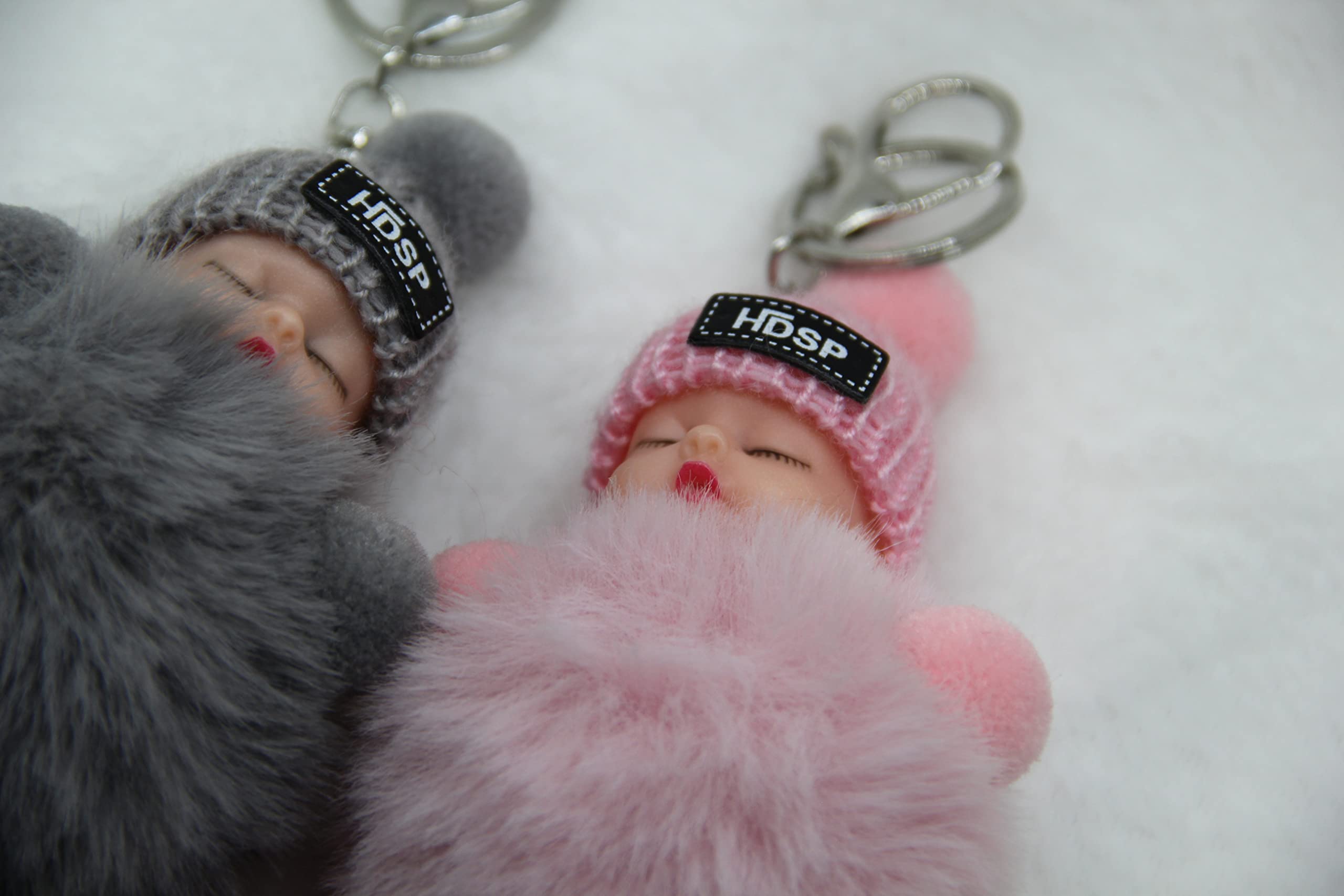 DORIS&JACKY Keychains Cute Doll Keys Fob Ring Charm Accessories For Purse Wallet And Car Key Holder (2dolls-pink+grey)