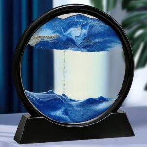 yevheniy moving sand art picture,3d hourglass deep sea sandscape in liquid motion display glass flowing sand frame for boys girls,relaxing decor for home and office (7", blue)