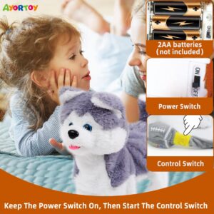 AYORTOY Plush Interactive Children's Toy Husky Dog with Control Leash Toy Dog can Walk and bark, Repeat What You say, Ear Movement, Singing, Electronic Realistic Dog Filling Animal, 11.4 inches