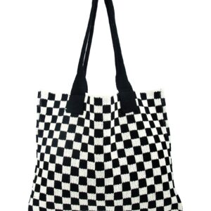 Stizimn Crochet Bags for Women Summer Beach Tote Bag Large Capacity Shoulder Bag Aesthetic Hobo Bag Knit Bag Hippie Bag (Black-C)