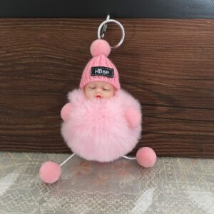 DORIS&JACKY Keychains Cute Doll Keys Fob Ring Charm Accessories For Purse Wallet And Car Key Holder (2dolls-pink+grey)