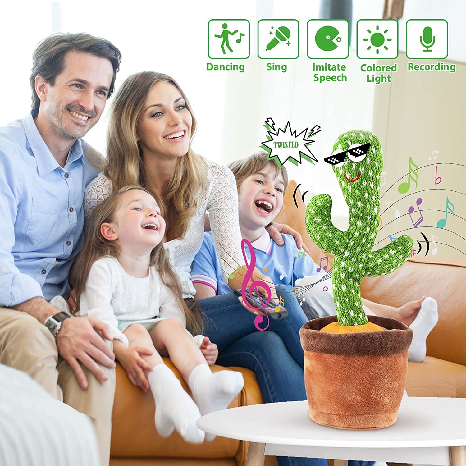 Dancing Cactus Toys 6 to 12 Months Mimicking Singing Repeating Recording Cactus 120 English Songs with LED, Plush Electric Speaking Cactus 15 Second Voice Recorder Toy