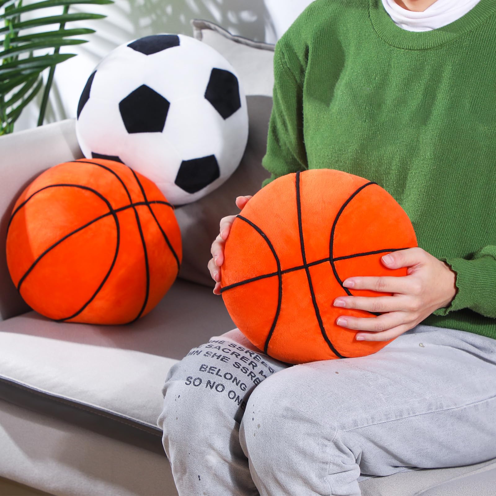 Harrycle 3 Pcs Basketball Plush Pillow Stuffed Sports Balls Basketball Room Decor for Boys Kids Teens Decorations, 7.87 Inch