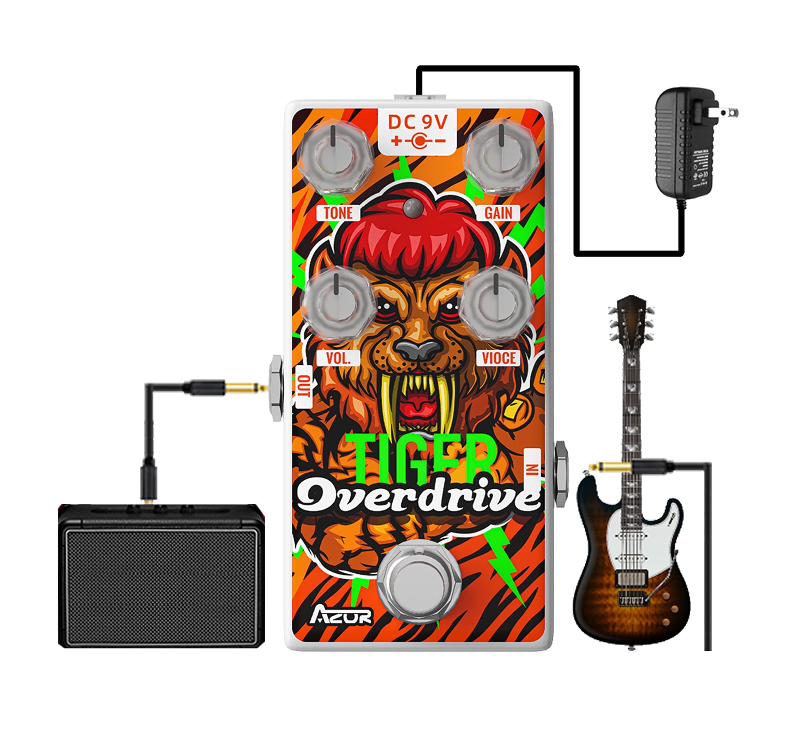 AZOR Overdrive Guitar Pedal, Analog Tiger Drive Effect Pedal for Electric Guitar True Bypass