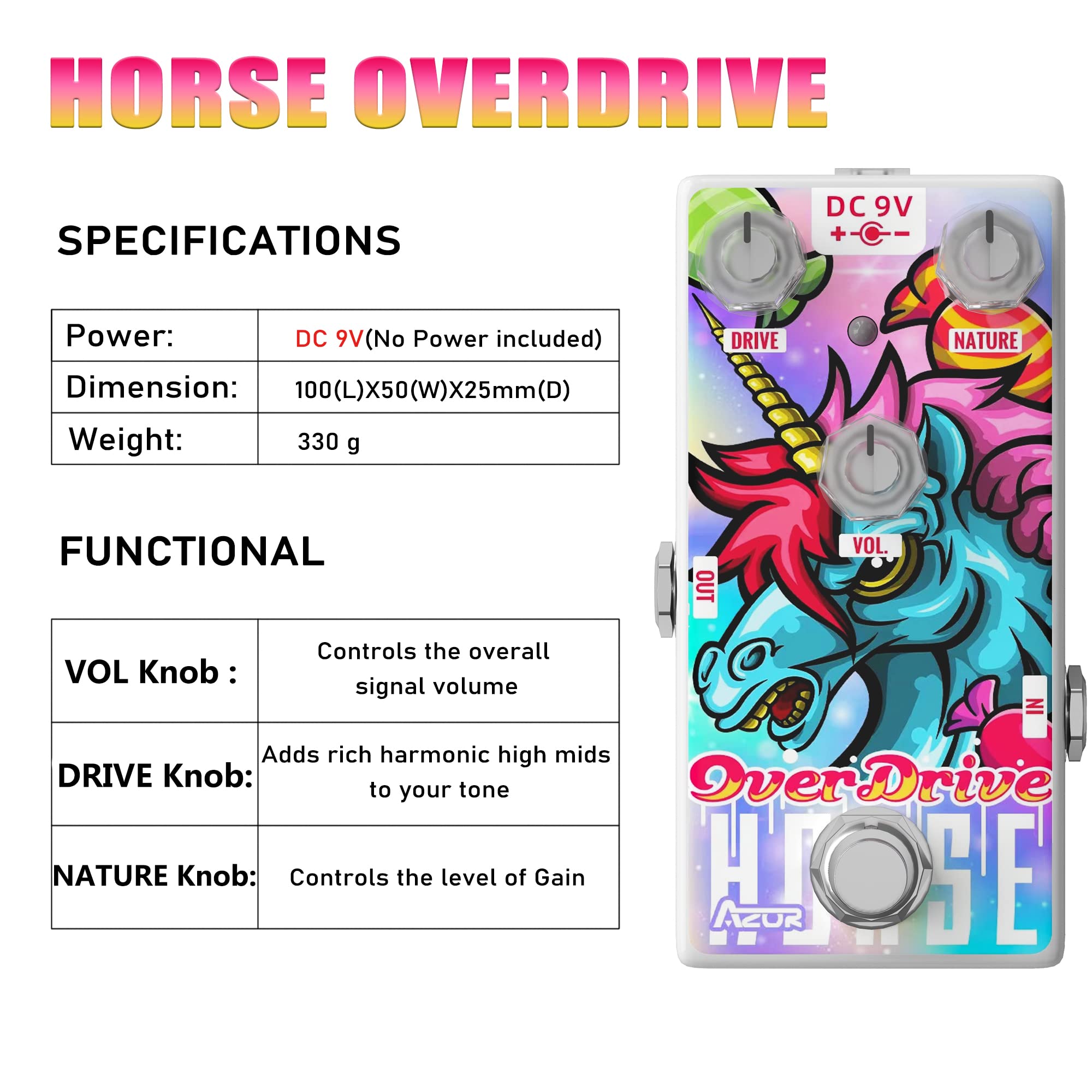 AZOR Overdrive Guitar Pedal Horse Overdrive Analog Effect Pedal for Electric Guitar True Bypass AP504