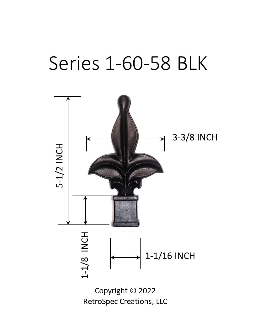 Retrospec Creations 10 Each for 5/8” Black Plastic Finial Tops for Iron Picket Fence Fleur De Lis – #1-60-58