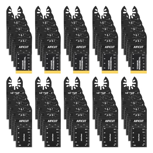 AIFICUT 50pcs Wood Plastics Metal Multitool Blades Titanium oscillating Saw Blades Quick Release Fit Dewalt Tools Bosch Porter Cable Black & Decker Rockwell Ryobi Milwaukee Chicago Craftsman Makita