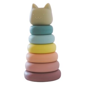 luminous baby stacking and nesting toy, soft building stacker, teether and squeeze play, montessori early educational learning, best for boys and girls, teething toy (kitty cat)