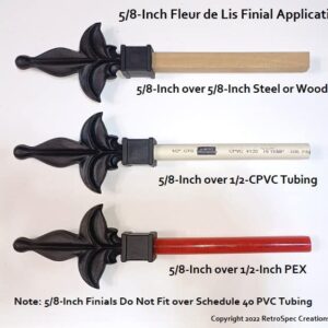 Retrospec Creations 10 Each for 5/8” Black Plastic Finial Tops for Iron Picket Fence Fleur De Lis – #1-60-58