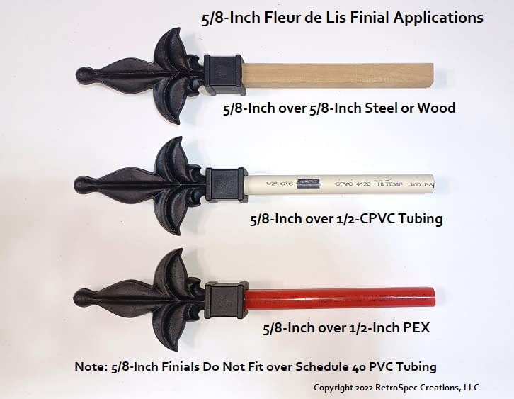 Retrospec Creations 10 Each for 5/8” Black Plastic Finial Tops for Iron Picket Fence Fleur De Lis – #1-60-58