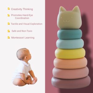 Luminous Baby Stacking and Nesting Toy, Soft Building Stacker, Teether and Squeeze Play, Montessori Early Educational Learning, Best for Boys and Girls, Teething Toy (Kitty cat)