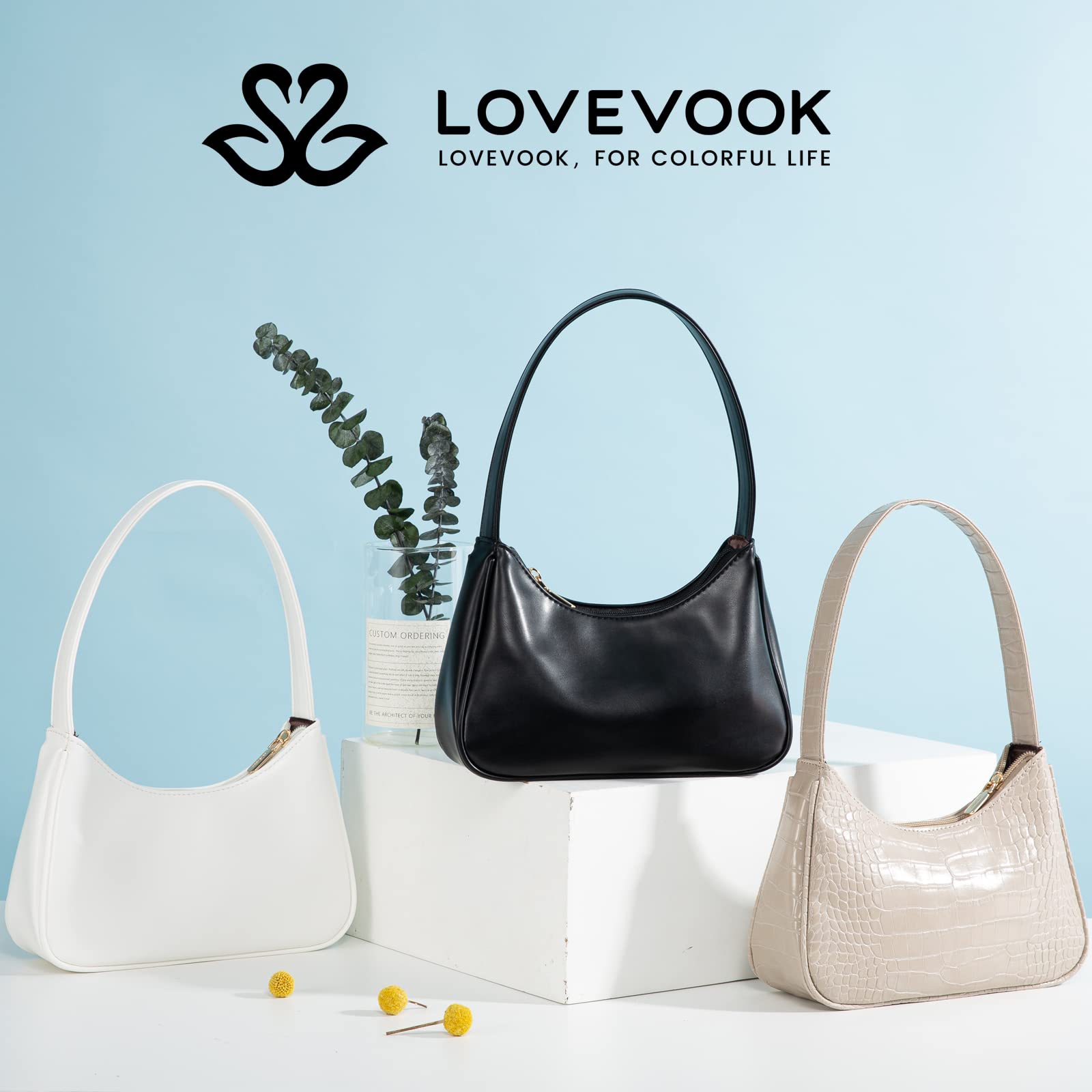 LOVEVOOK Small Purses for Women, White Shoulder Bag Cute Mini Handbag, Retro Classic Vegan Leather Tote Clutch Purse Hand Bags