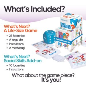 M&J Games What's Next? Special Needs Set, Jumbo Sized Inclusive Floor Game, Board Game for Neurodivergent & Autistic Individuals, Activity to Improve Social Skills, Ages 4+, 35 Tiles, Giant Foam Die