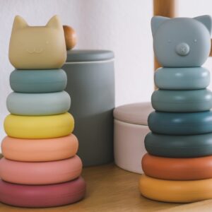 Luminous Baby Stacking and Nesting Toy, Soft Building Stacker, Teether and Squeeze Play, Montessori Early Educational Learning, Best for Boys and Girls, Teething Toy (Kitty cat)