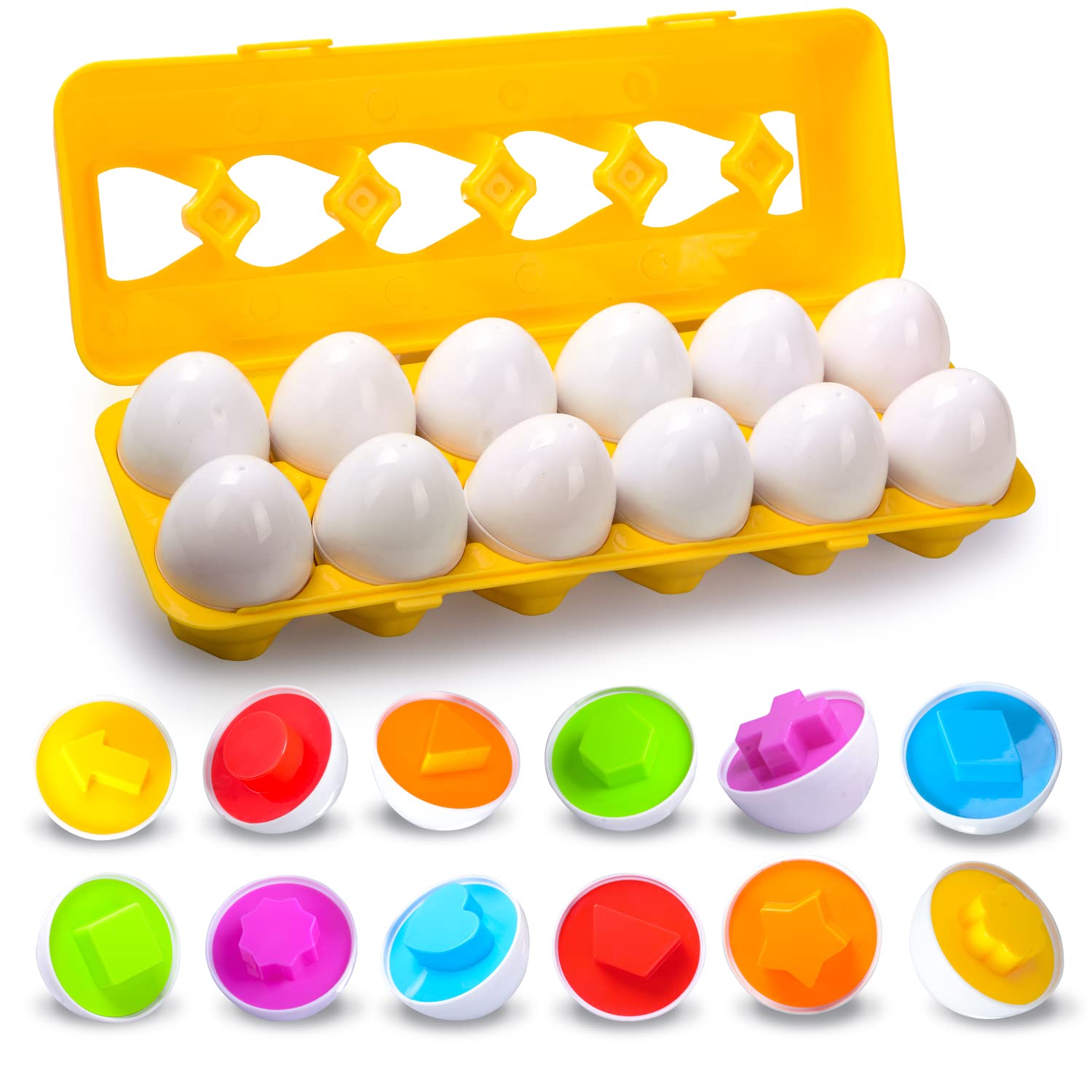 KIDZLIKE Easter Baskets Stuffers Eggs Toys Gifts for Toddlers-12 Matching Eggs with Colors and Shapes Recognition Skills, Educational Toys Montessori Toys for Preschool Kids