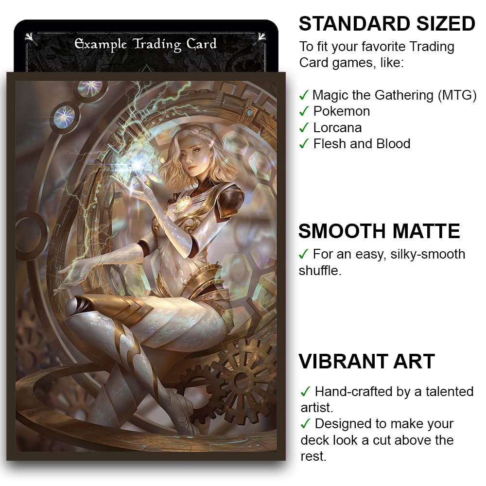 Fantasy North - Tessa Six - Spark-Shaper Mage - 100 Smooth Matte TCG Trading Card Sleeves - Fits Magic MTG Commander Pokemon and Other Card Games - Playing Card Sleeves