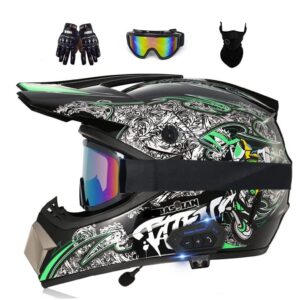 youth & kids motocross offroad street bluetooth helmet, mountain bike atv helmet+goggles+gloves+mask, dirt bike downhill off-road mtb mx full helmets, dot certified -b-l