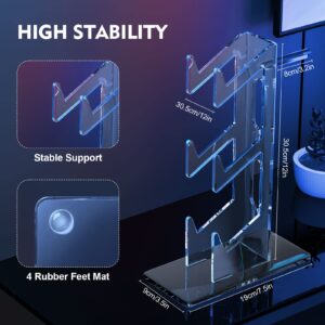 Game Controller Holder Headset Stand: Universal Dual Controller Holder 3 Tier Headset and Controller Holder Acrylic Holder Storage Gamepad Headphone Stand, for Xbox Series PS5 PS4 (Clear)