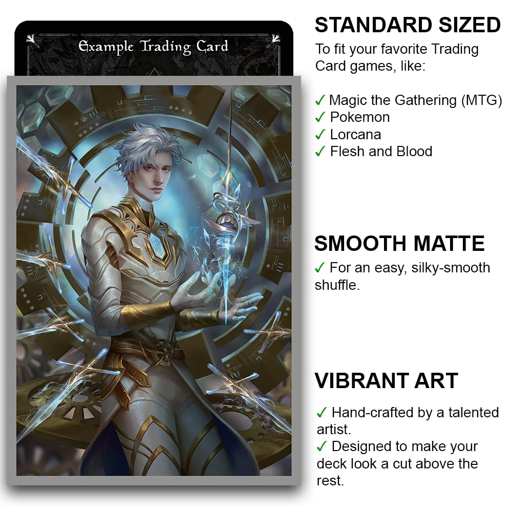 Fantasy North - Ezra Seven - Metal-Shaper Mage - 100 Smooth Matte TCG Trading Card Sleeves - Fits Magic MTG Commander Pokemon and Other Card Games - Playing Card Sleeves