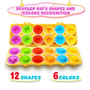 KIDZLIKE Easter Baskets Stuffers Eggs Toys Gifts for Toddlers-12 Matching Eggs with Colors and Shapes Recognition Skills, Educational Toys Montessori Toys for Preschool Kids