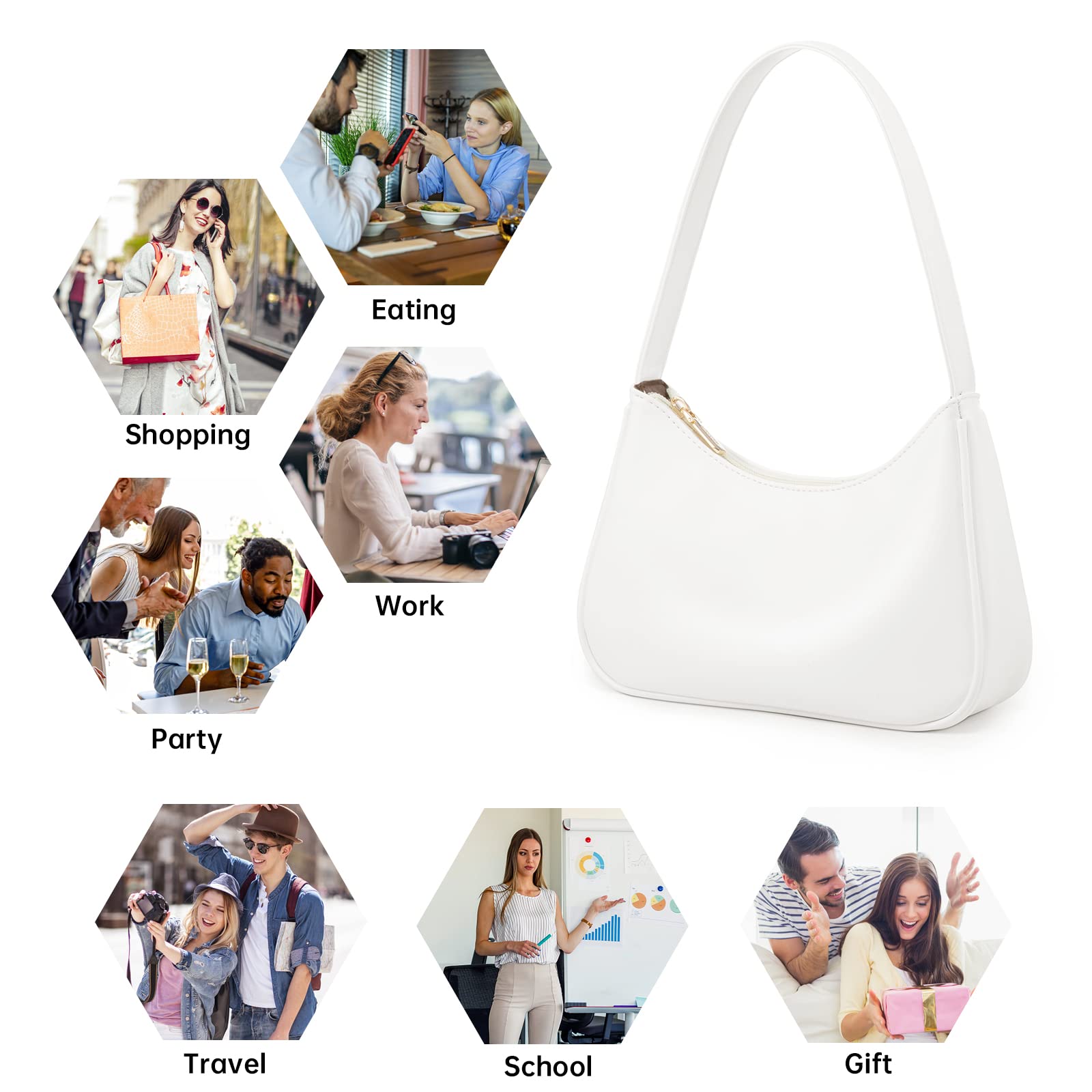 LOVEVOOK Small Purses for Women, White Shoulder Bag Cute Mini Handbag, Retro Classic Vegan Leather Tote Clutch Purse Hand Bags