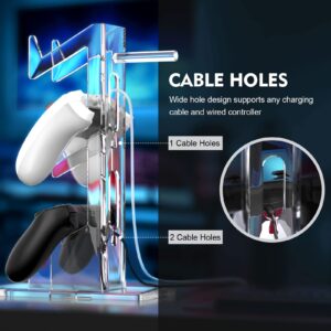 Game Controller Holder Headset Stand: Universal Dual Controller Holder 3 Tier Headset and Controller Holder Acrylic Holder Storage Gamepad Headphone Stand, for Xbox Series PS5 PS4 (Clear)