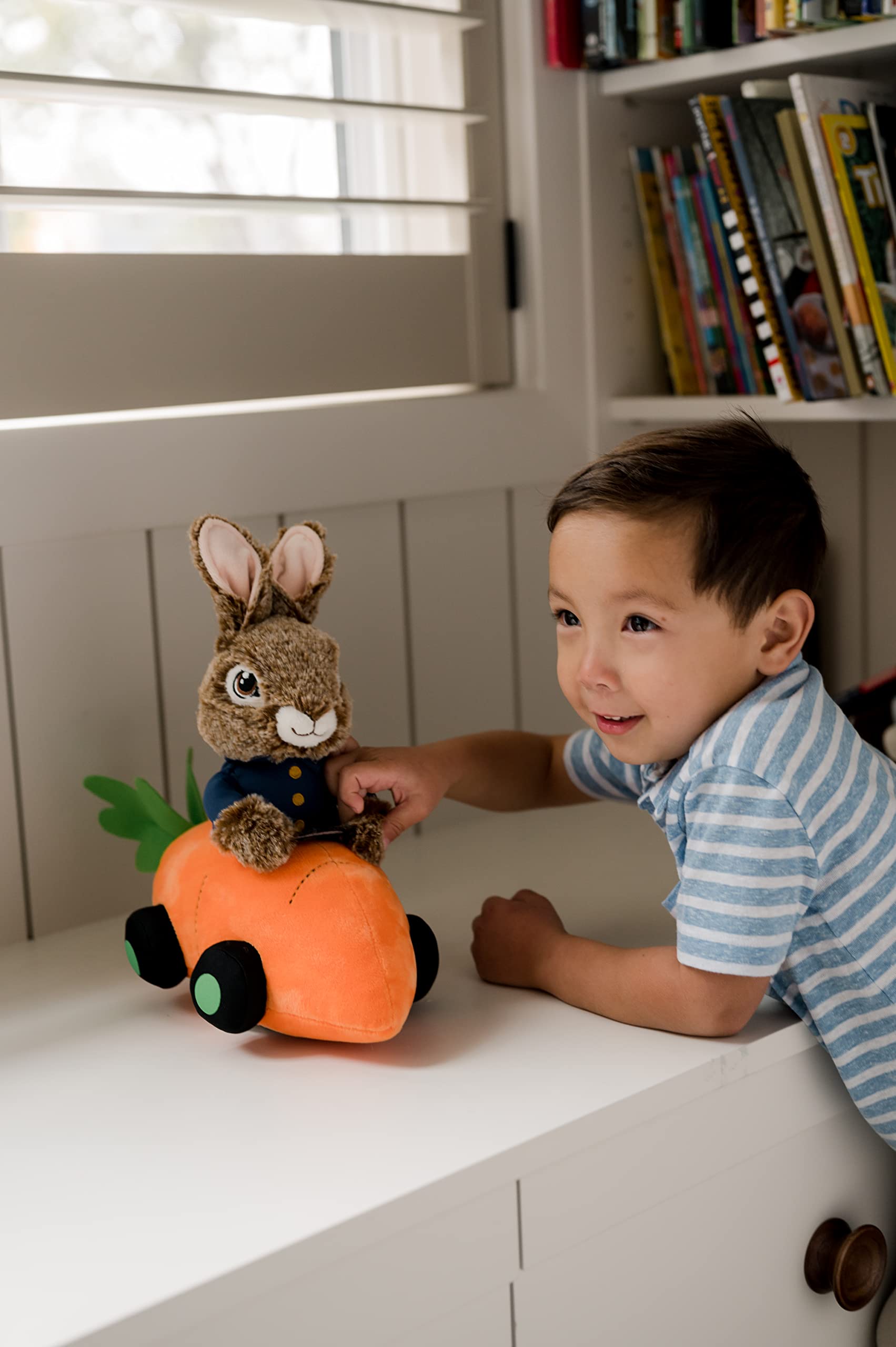 Animal Adventure | Peter Rabbit and Flopsy | Collectible 11" Singing Plush Peter Rabbit Driving a Carrot Car