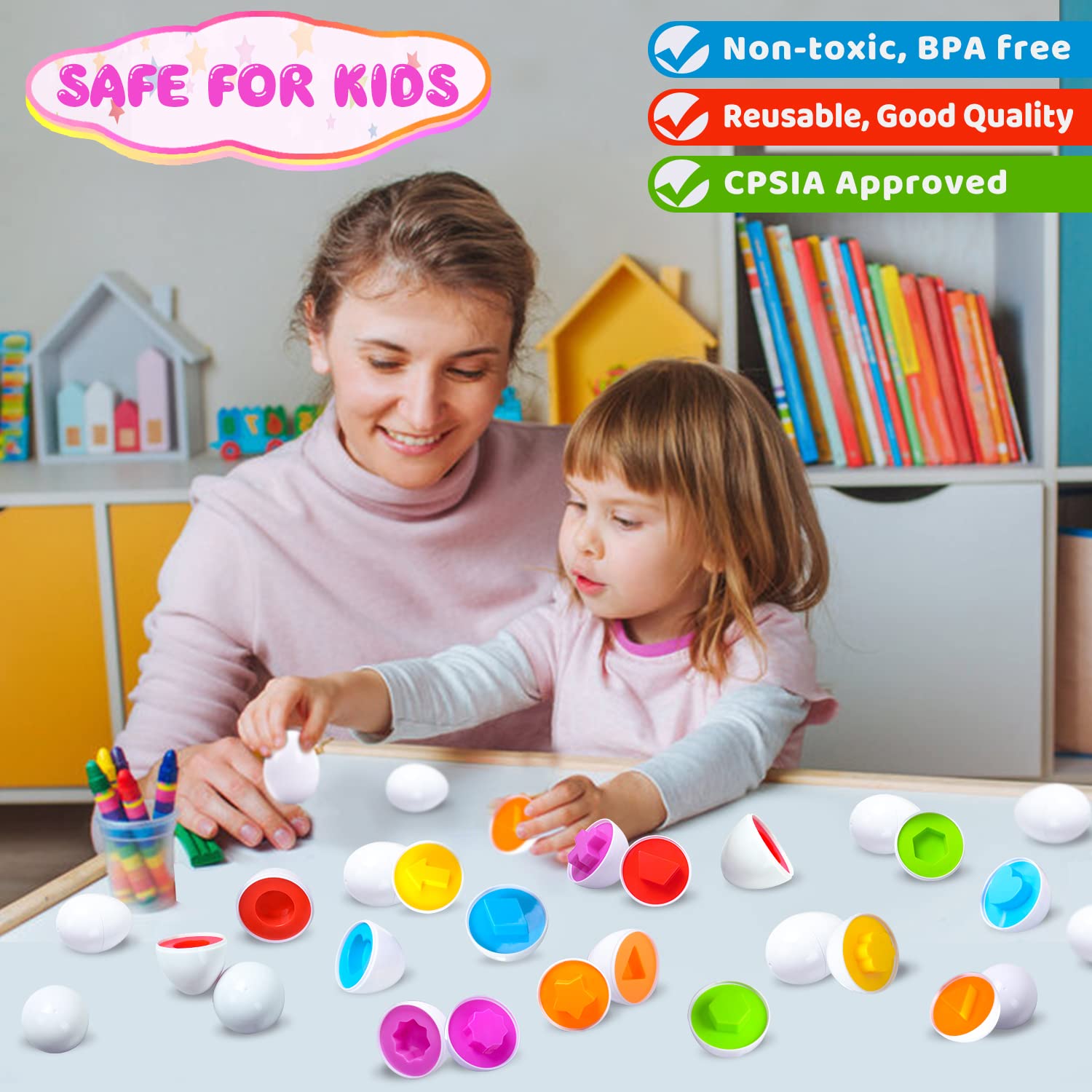 KIDZLIKE Easter Baskets Stuffers Eggs Toys Gifts for Toddlers-12 Matching Eggs with Colors and Shapes Recognition Skills, Educational Toys Montessori Toys for Preschool Kids